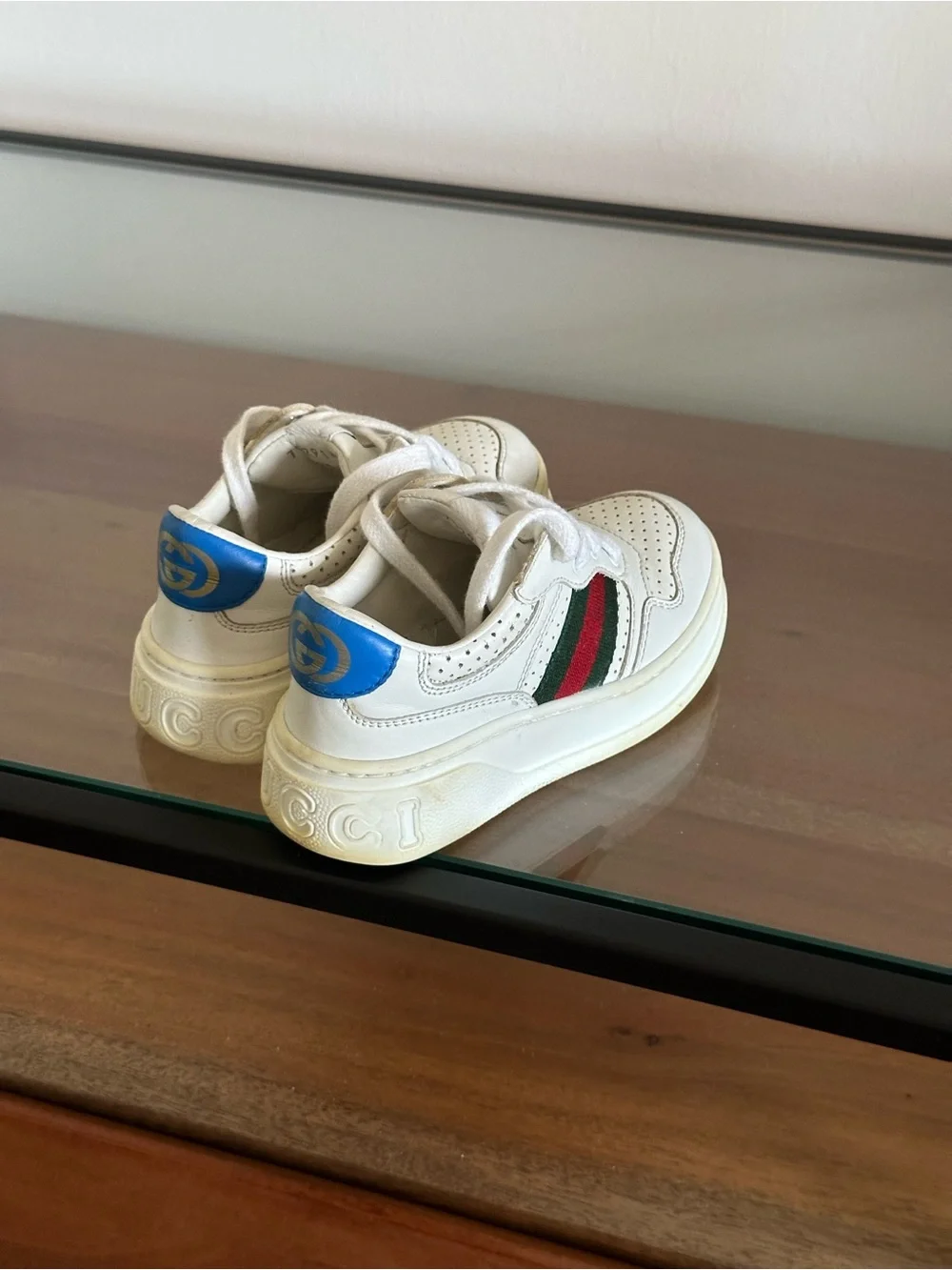 Gucci Ace Kids Screener Sneakers EU 25 White Leather Web Red And Green Stripe